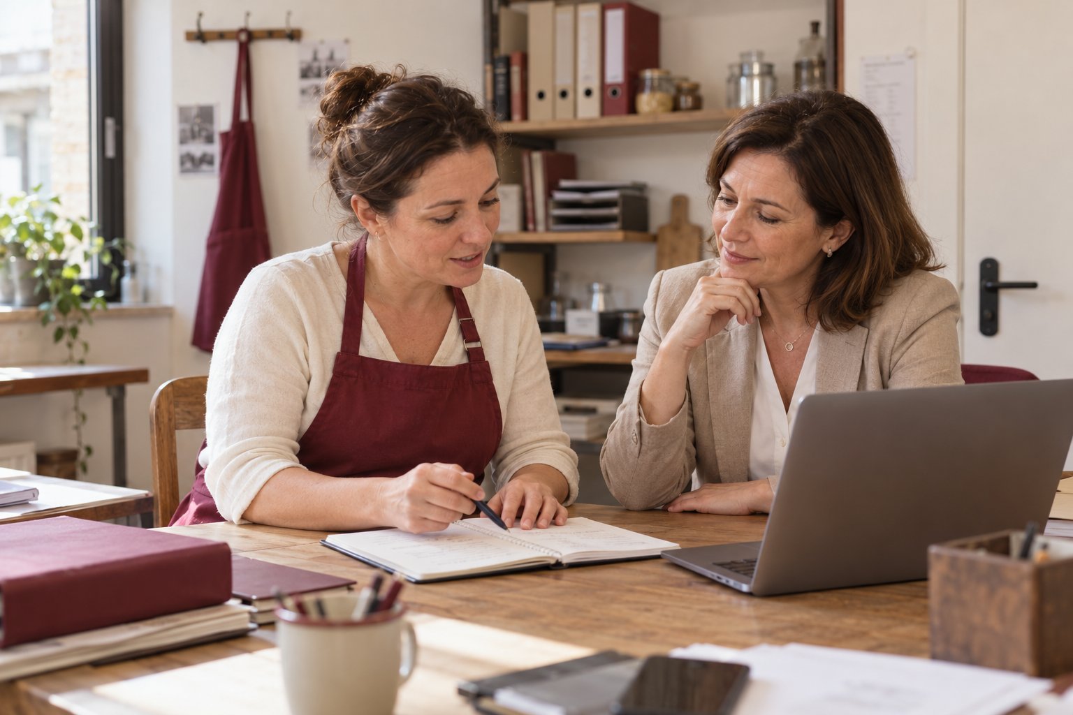 Échange professionnel autour des chiffres d’une entreprise, illustration